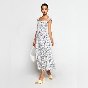 NWT Reformation white blue floral Mykonos print Bryson midi dress
